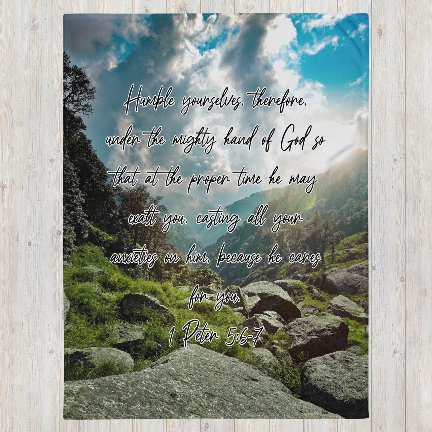 1 Peter 5:6-7 Vertical Throw Blanket