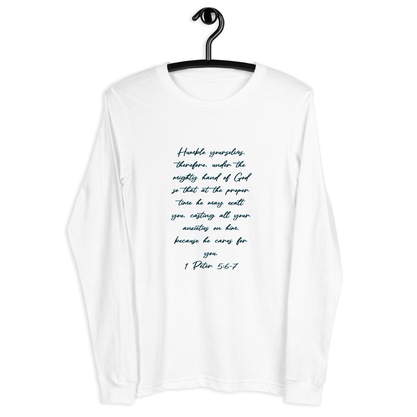 White Long Sleeve T-shirt w/ Printed Bible Verse