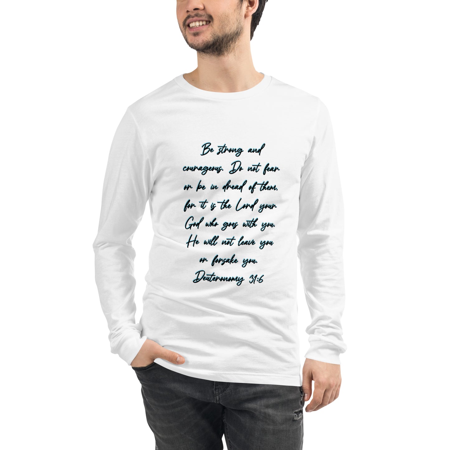 White Long Sleeve T-shirt w/ Printed Bible Verse