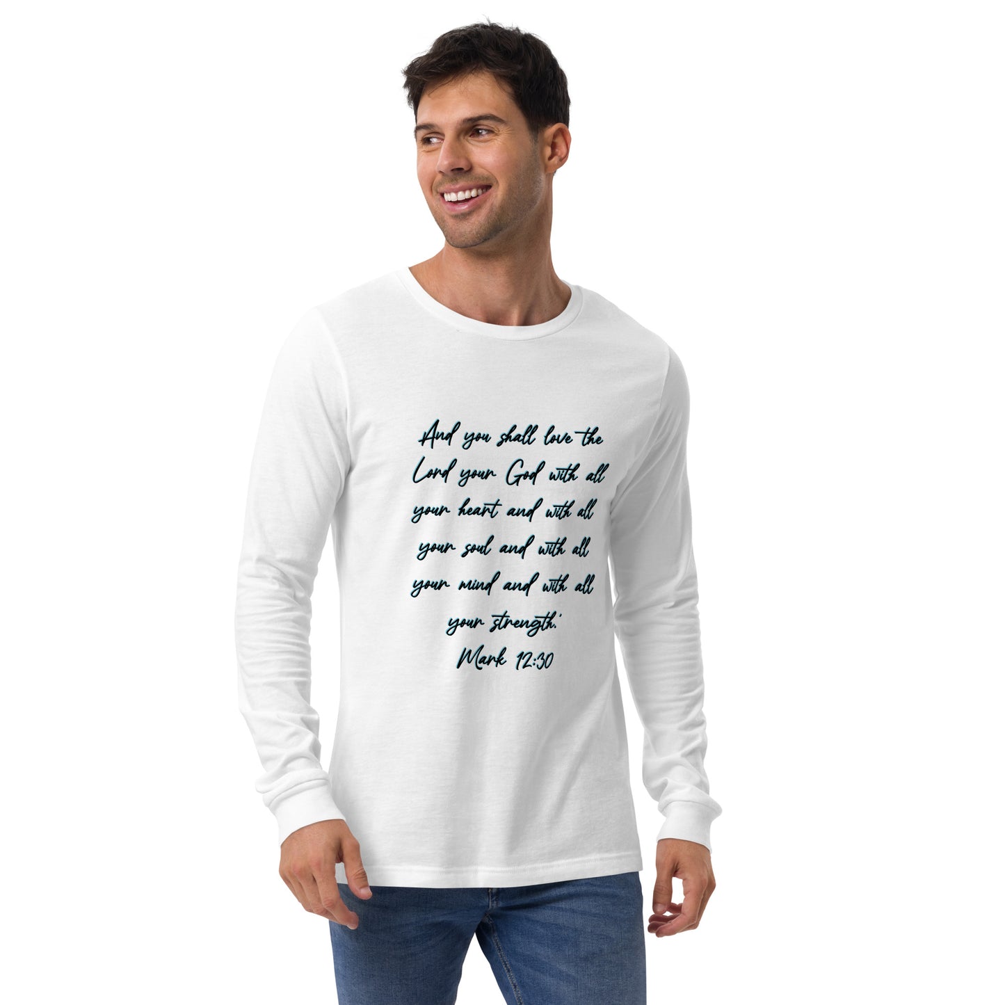 White Long Sleeve T-shirt w/ Printed Bible Verse