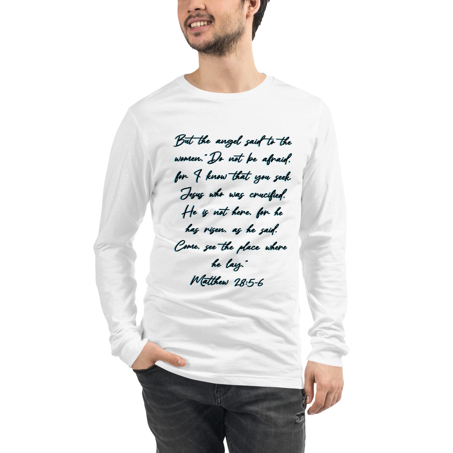 White Long Sleeve T-shirt w/ Printed Bible Verse