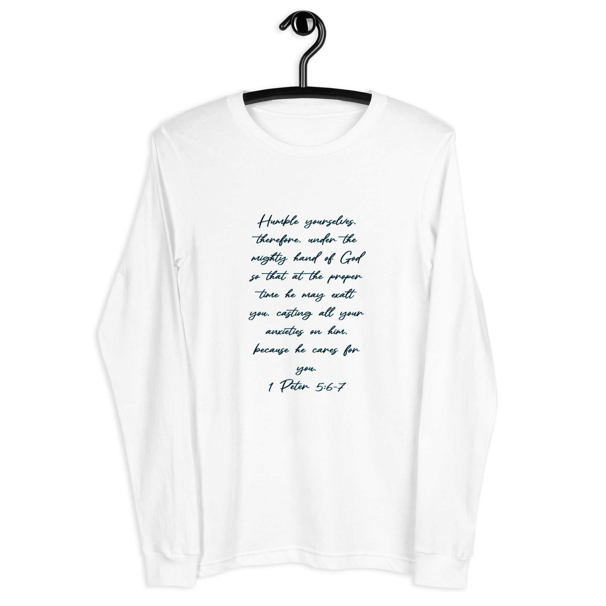 White Long Sleeve T-shirt w/ Printed Bible Verse