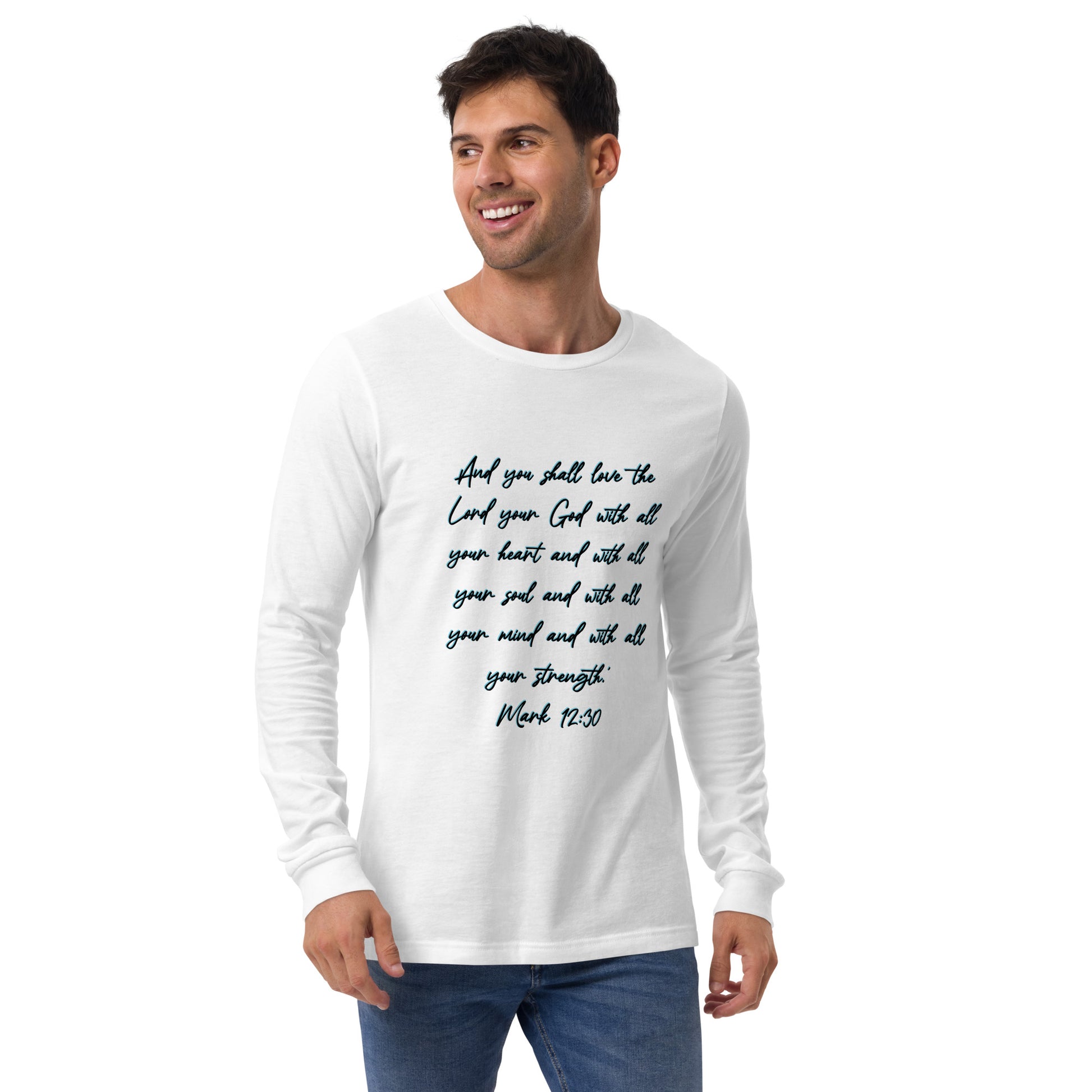 White Long Sleeve T-shirt w/ Printed Bible Verse