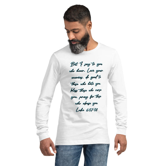 White Long Sleeve T-shirt w/ Printed Bible Verse