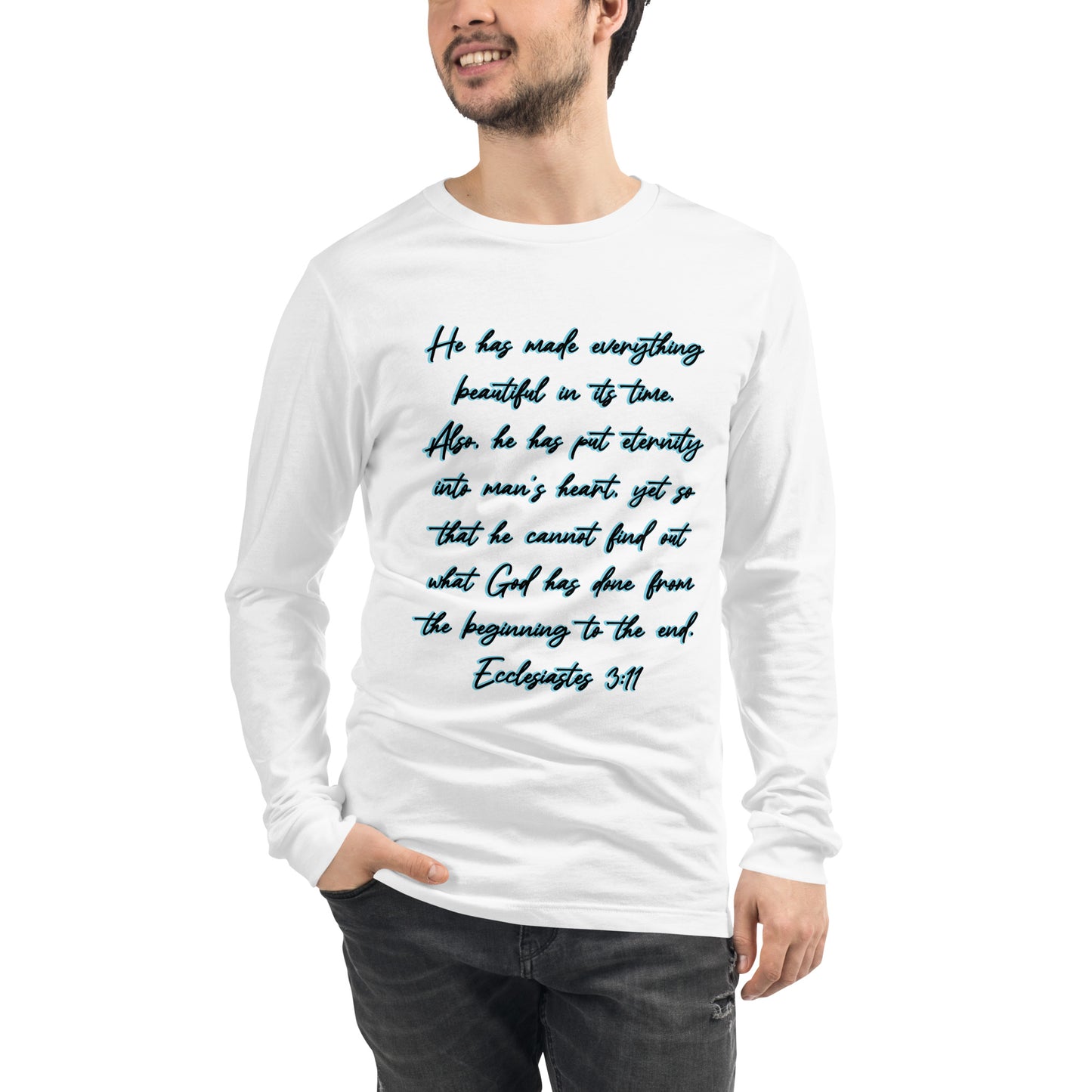 White Long Sleeve T-shirt w/ Printed Bible Verse