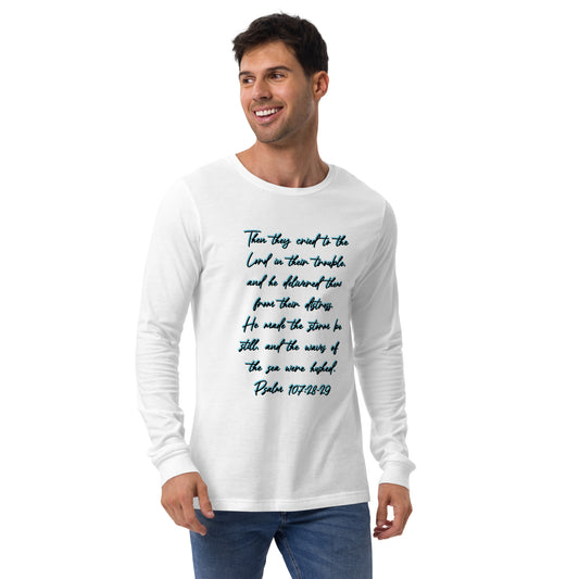 White Long Sleeve T-shirt w/ Printed Bible Verse