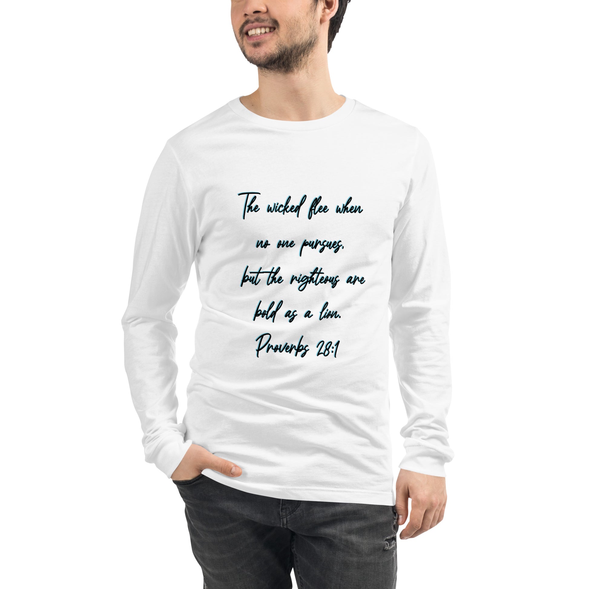 White Long Sleeve T-shirt w/ Printed Bible Verse