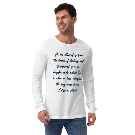 White Long Sleeve T-shirt w/ Printed Bible Verse